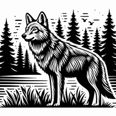 Coyote Standing in Front of Forest