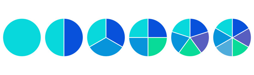 Circle pie chart parts for infographic design, circle sections 1,2,3,4,5,6  
