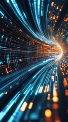 Data Stream Tunnel Visual Abstract Futuristic Technology Concept Digital Network Connection Deep Learning Artificial Intelligence