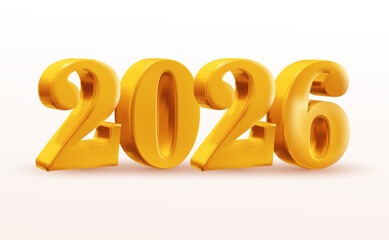 2026 golden bold 3d realistic vector numbers. Luxury design object for New Year greeting cards, poster, advertising banners. Template metal numbers are bold and sleek. 3D element isolated on white.