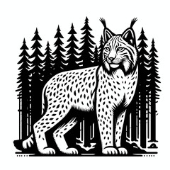 Lynx Standing in Front of Forest