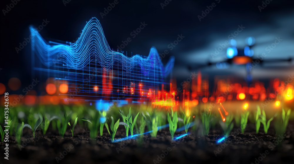 Poster drone technology enhancing agriculture data visualization in precision farming modern fields digital
