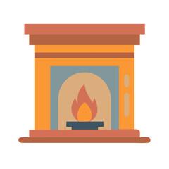 Cozy flat illustration of a burning fireplace on White
