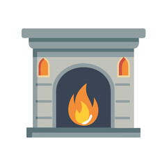 A stylized fireplace with warm fire inside on White
