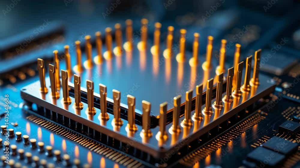 Poster close-up of cpu contact pins showcasing connection precision essential for motherboard integration