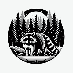 Raccoon Standing in Front of Forest