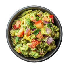 Guacamole bowl with fresh vegetables on a clean white background for culinary presentations, Guacamole bowl isolated on white background