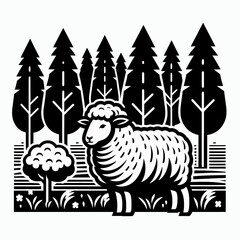 Sheep Standing in Front of Forest