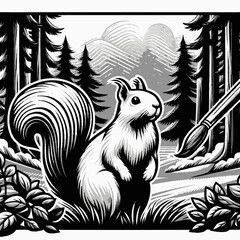 Squirrel Standing in Front of Forest