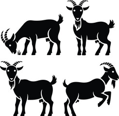 Goat Silhouette Set | Farm Animal Vector Graphics Goat Silhouettes Collection | Livestock, Nature, and Agriculture Icons