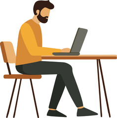 Man Working on Laptop Vector Illustration on Transparent Background