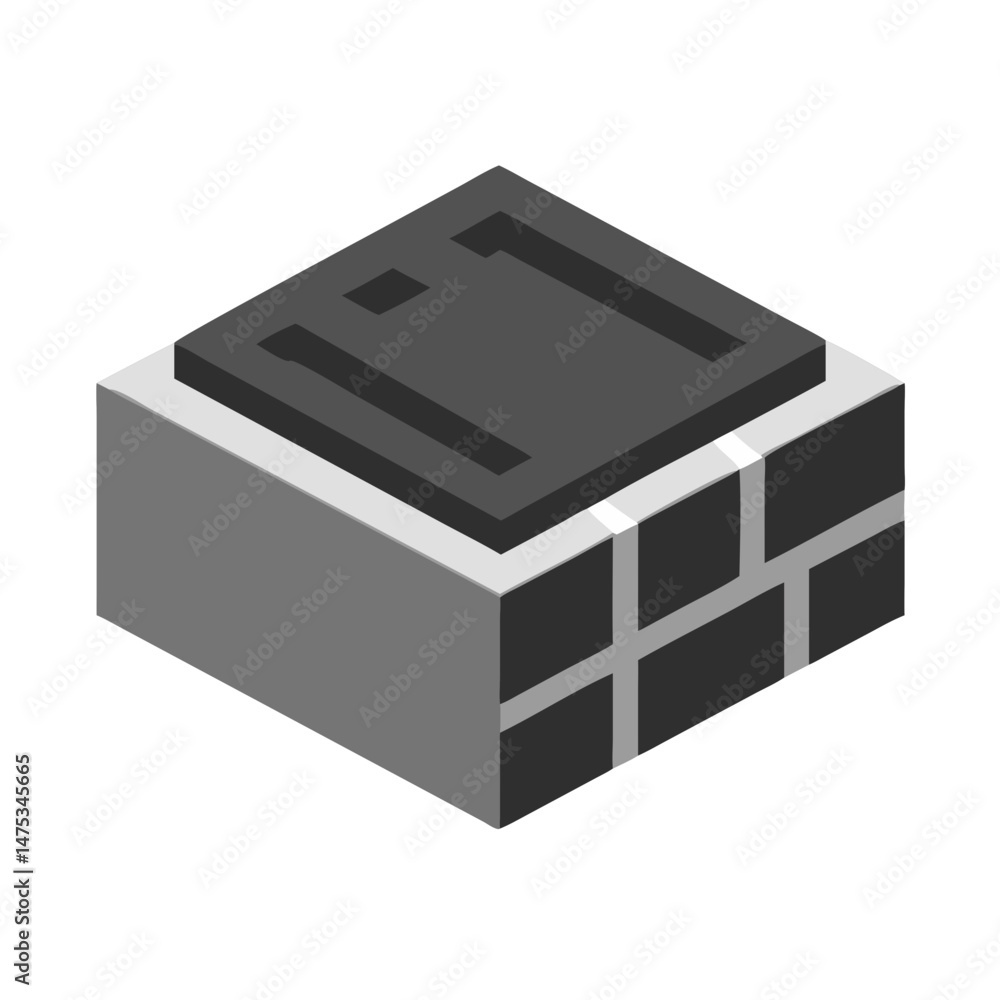 Poster isometric grayscale box object isolated against a black backdrop