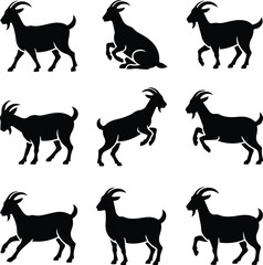 Goat Silhouette Set | Farm Animal Vector Graphics Goat Silhouettes Collection | Livestock, Nature, and Agriculture Icons