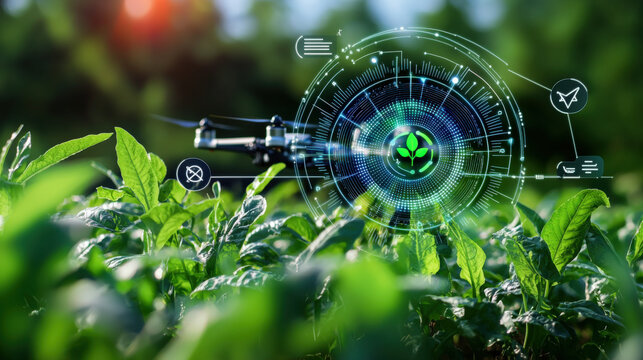 Innovative agricultural technology boosting crop growth green fields digital farming outdoor environment close-up view precision agriculture