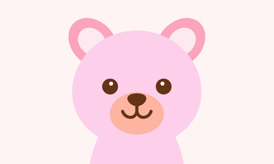Fototapeta premium A simple and adorable pink bear face with round brown eyes and a peach snout, drawn in minimalist style on a cream background