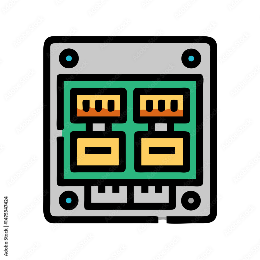 Poster vector illustration of motherboard component with gray frame and circuit