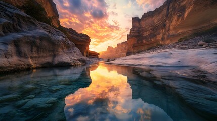 Explore scenic canyon river at sunset: a travel destination for nature lovers and adventure seekers alike