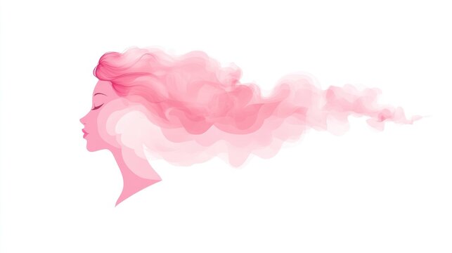 Abstract woman profile with flowing pink hair
