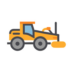 Yellow grader construction vehicle illustration on a White Background