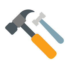 Two hammers showcasing carpentry tools in flat design style