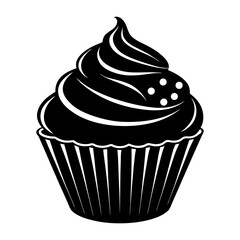 Illustration of a cupcake with frosting and sprinkles in black and white color scheme design style