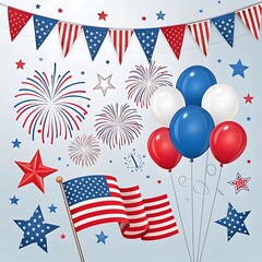 4th of July Image: Fireworks, Flags, Balloons