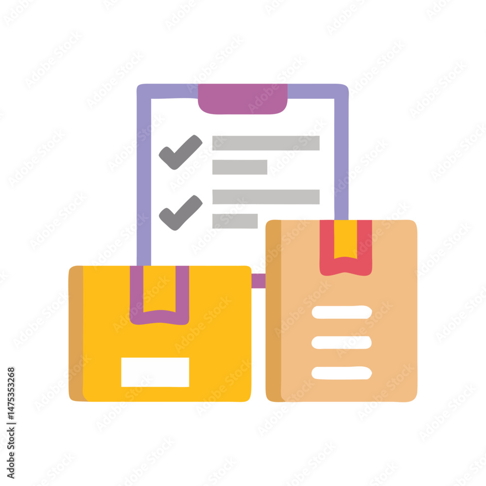 Poster delivery checklist with checked boxes and stacked packages