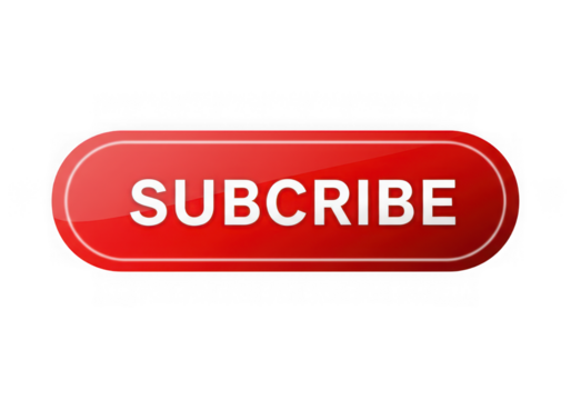 Red subscribe button with white border isolated on transparent background