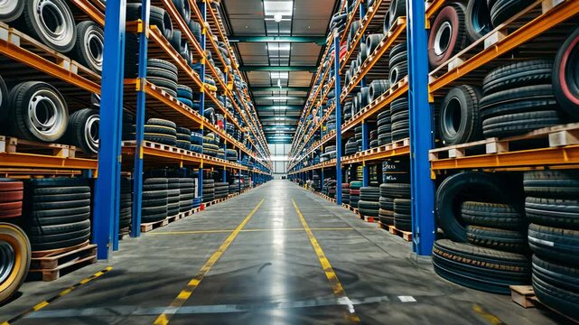 Tire Warehouse: A vast inventory of tires in a modern warehouse