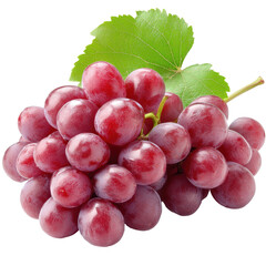 Fototapeta premium Fresh red grapes with green leaves on a clean Transparent background ready for a healthy snack or recipe, Red grapes on PNG background