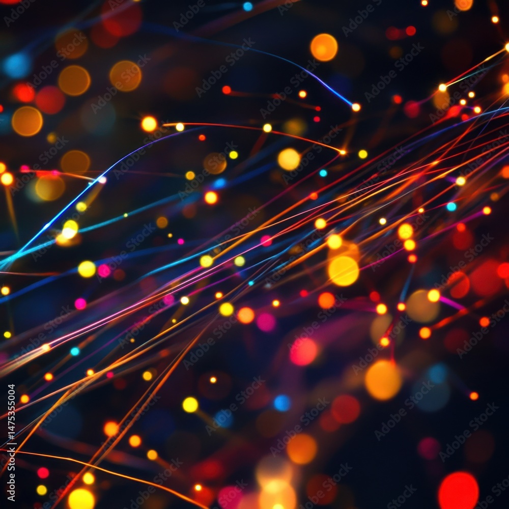 Poster abstract light streaks and bokeh circles dance on dark background creating a vibrant and dynamic dig