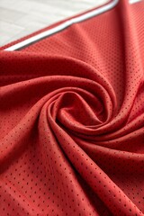 Red fabric texture showcasing jersey material for various sports including lacrosse