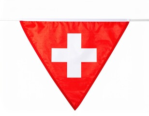 Obraz premium Swiss triangular flag with red background and white cross