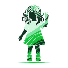 Artistic green silhouette of a young girl standing and