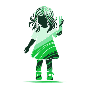 Artistic green silhouette of a young girl standing and