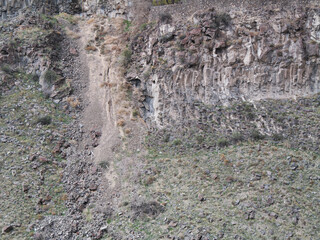 Erosion trail on cliff. Armenia. Hrazdan Gorge. Rocks in the mountain. Can be used as background...