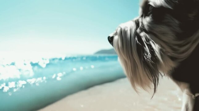 Schnauzer pasendo por la playa