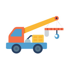 Colorful flat illustration of a construction crane with load
