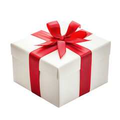 Elegant white gift box with red ribbon on a clean white background, perfect for any occasion, Gift present isolated white background