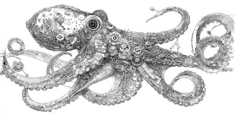 Obraz premium Detailed intricate drawing of an octopus.