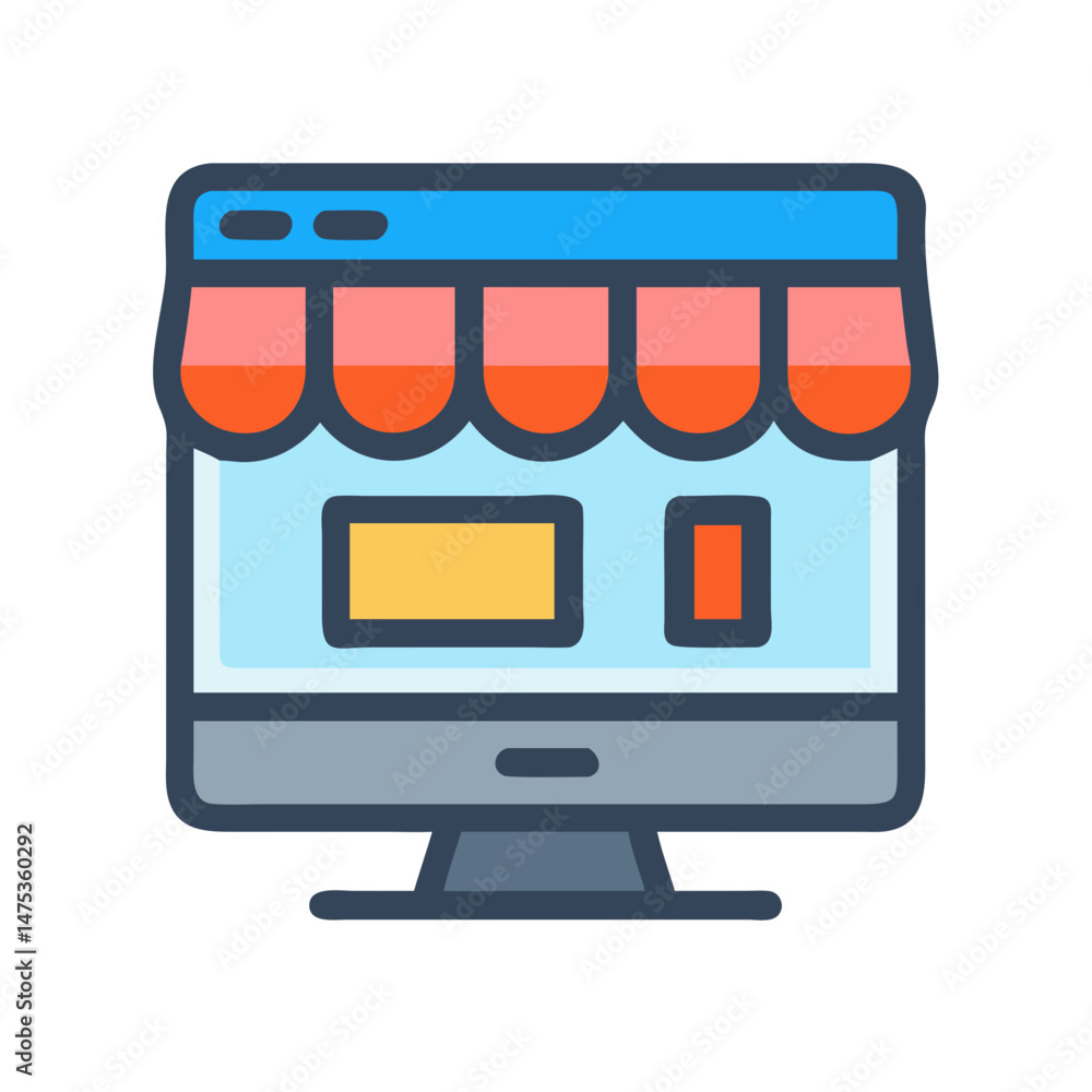 Poster online store front view on desktop computer display