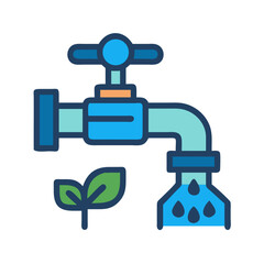 Water Conservation Concept with Faucet and Growing Seedling Icon