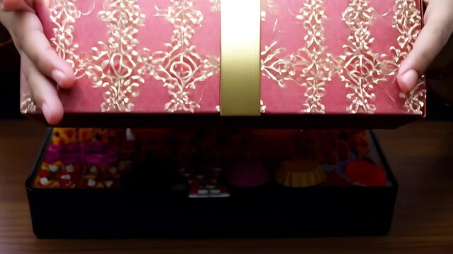 Diwali gift box being opened