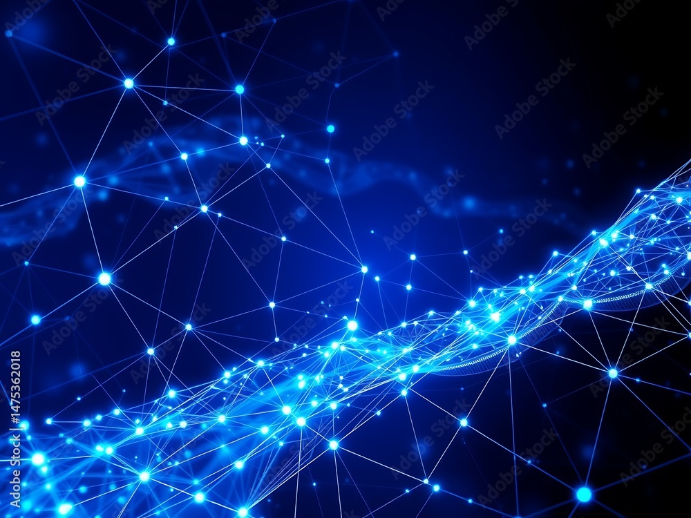 Aufkleber abstract blue network connections and communication technology background with dots and lines