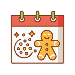 Gingerbread man on holiday calendar with sparkling confetti graphic