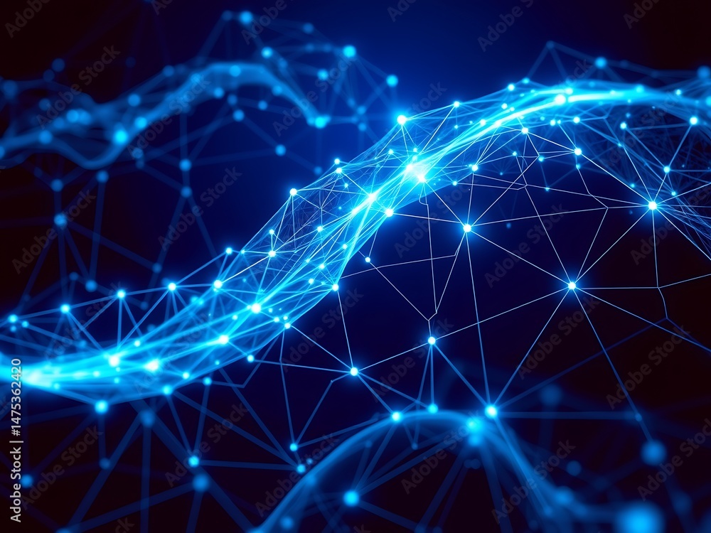 Poster abstract digital network illustration of connected dots and lines representing technology