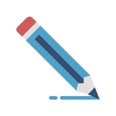 Isolated blue pencil writing on White Background minimalist design