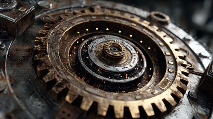 Fototapeta premium Rusted Gear Transforming Into Circuit Pattern with Detailed Design