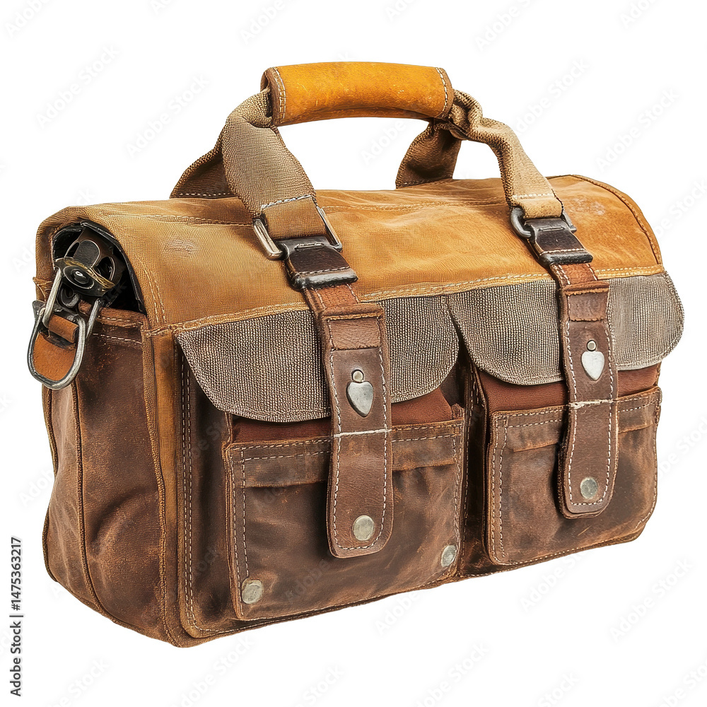 Poster closeup of a sturdy stuffed tool bag with handle showcasing detailed craftsmanship and pockets, stuf