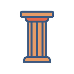 Single ancient column illustration in orange and blue colors
